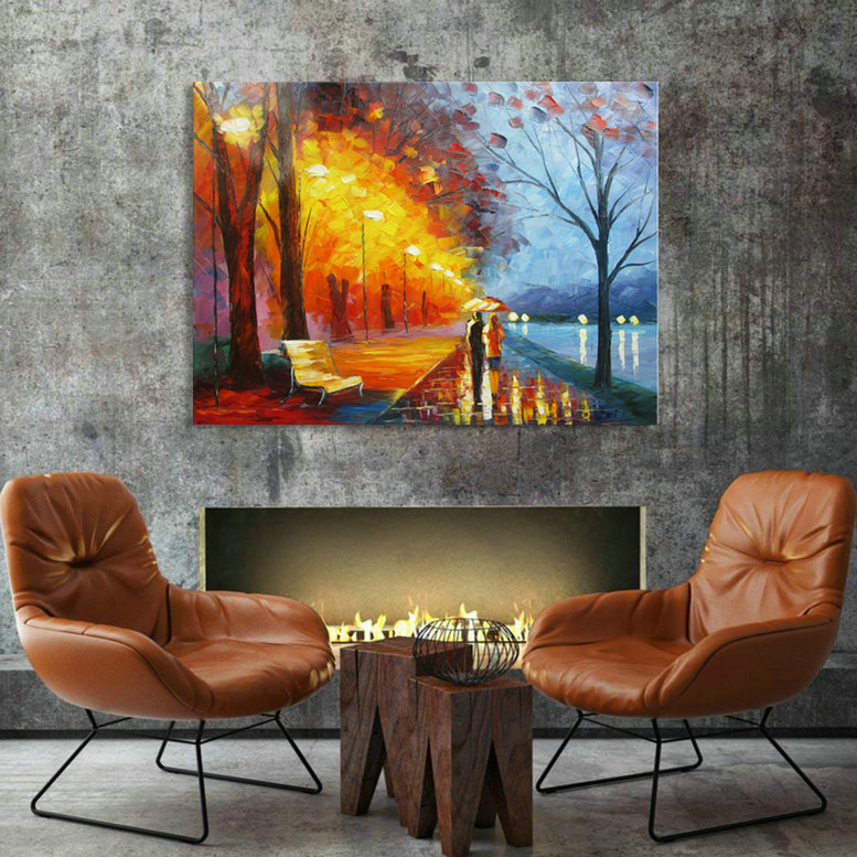 Bedroom Decor Landscape Oil Painting On Canvas Romantic Oil Painting lovers walk on the side of the lake